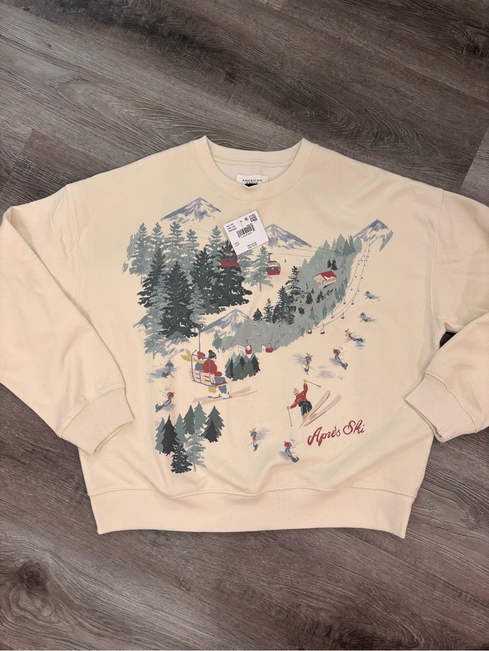 American Eagle Après Ski Graphic Sweatshirt Cream Size Small NWT